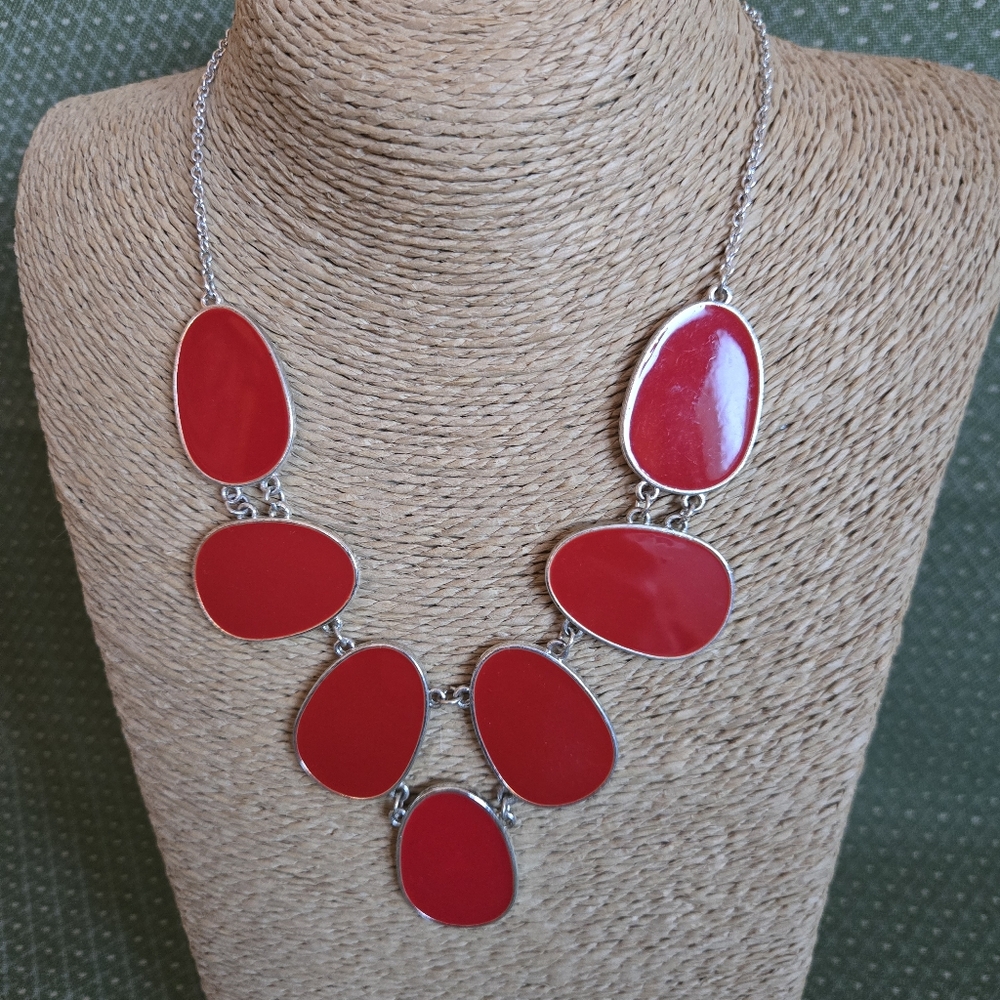 Elegant Red Oval Disks Necklace 9.5" Drop Plus 3" Extender